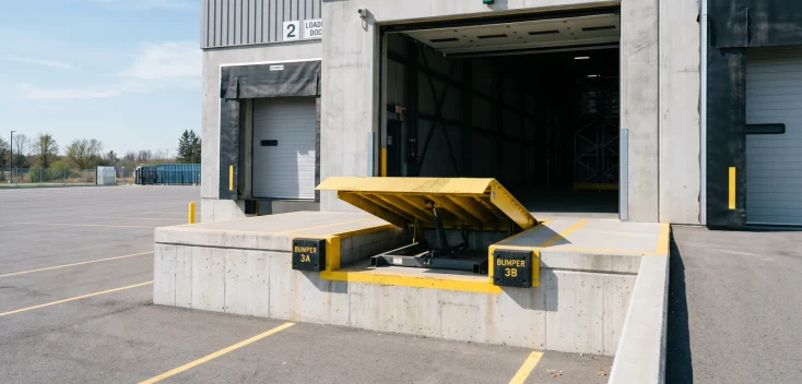Loading dock with leveler and dock seals